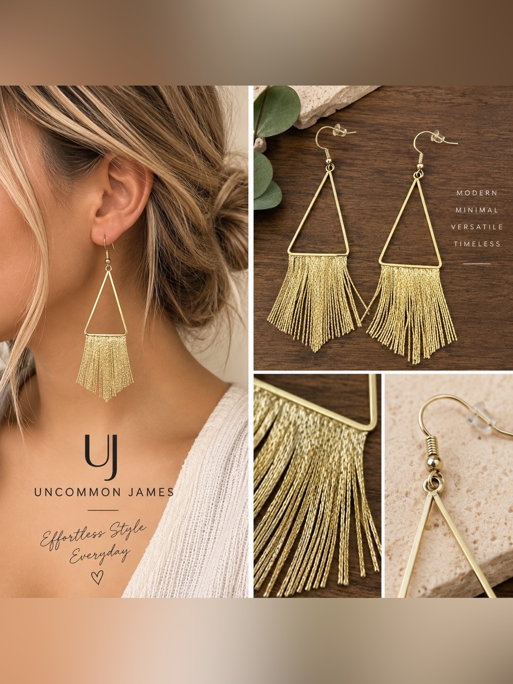 Uncommon James Gold Triangle Fringe Statement Drop Earrings